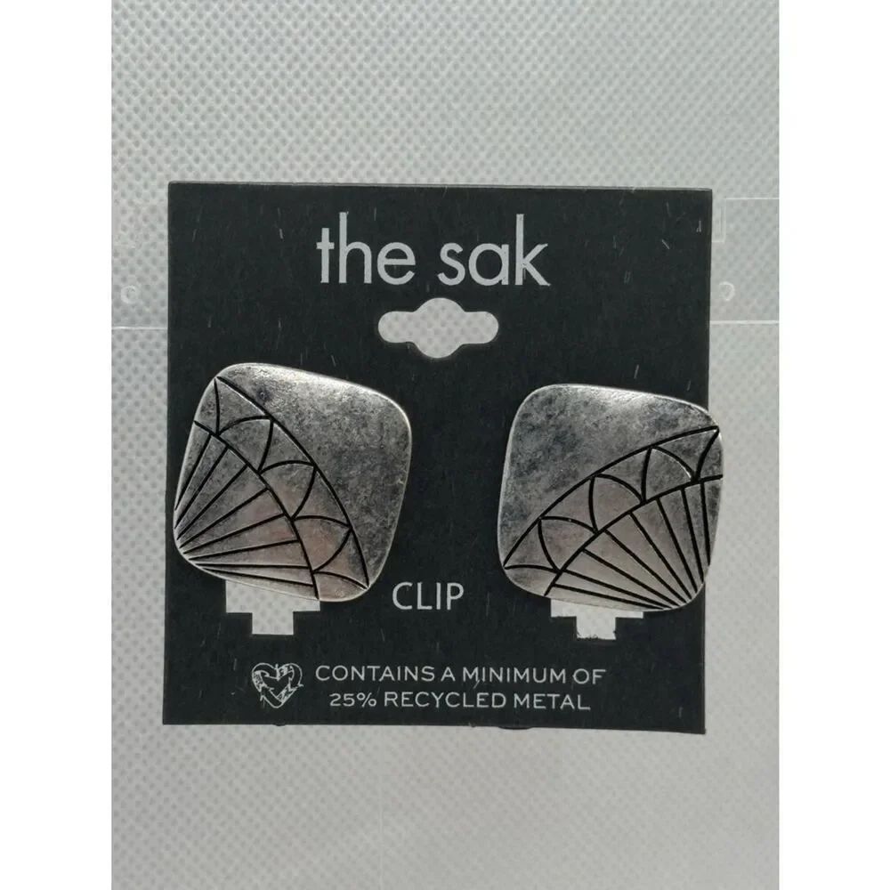 The Sak Silver Clip Earrings with Pale Pink Accent